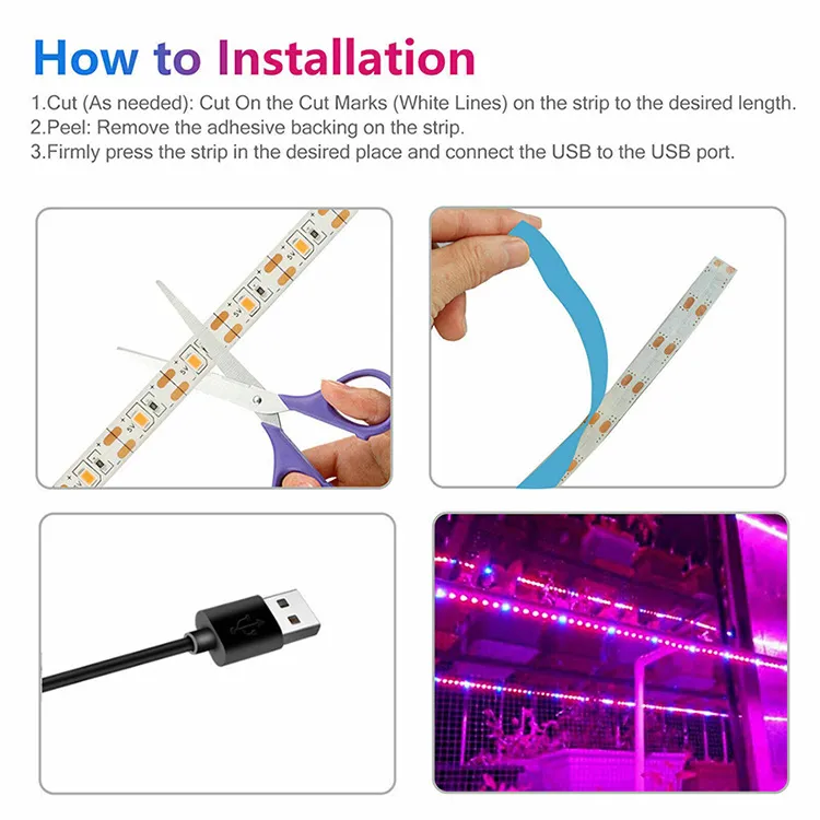 USB 5V LED Plant Grow Strip Light Full Spectrum Plant Growth Light ...