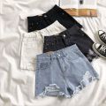 Korean Denim Shorts Women Summer Fashion Casual High Waist Ripped Jeans Pocket Tassel Y2K Hot Pants Streetwear Blue Trousers.