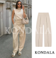 KONDALA Commute High Street Balloon Pants Women Trendy Casual Pleated Trousers 2026 Spring Summer Office Lady Vintage Long Pants. 