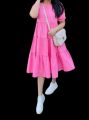 Ladies Casual Frocks/Women's Fashionable Pink Dresses. 