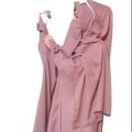 Tea Pink Baggy Abaya with Bow Sleeves - Kaftan Style, Includes Staller and Nose Piece. 