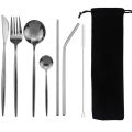 8Pcs/set Tableware Reusable Travel Cutlery Set Camp Utensils Set with stainless steel Spoon Fork Chopsticks Straw Portable case.