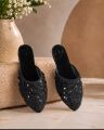 Steppora Women Sequin Mules - Fancy Party Wear Shoes For Girls - Velvet Flat Slippers - Wedding Khussa Style Mules. 