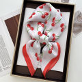 Luxury Square Satin Scarf Women Cute Fruit Cherry Pattern Shawls and Wraps Fashion Small Bag Scarves Hair Tie Bandanas 70*70Cm.