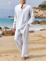 Summer Men's Casual Two Pieces Daily Outdoor Travel Basic Breathable Shirt Solid Pants Suit Male Beach Tracksuits Set.