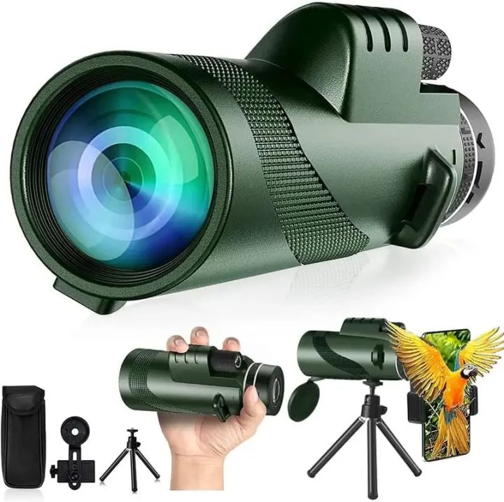 80x100 HD Monocular for Smartphone Adapter & Tripod with BAK4 Prism for Birdwatching, Hunting, Hiking, Outdoor Camping