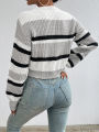 2024 autumn and winter hot sale new acrylic loose drop shoulder round neck color matching knitted long sleeve ladies sweater.