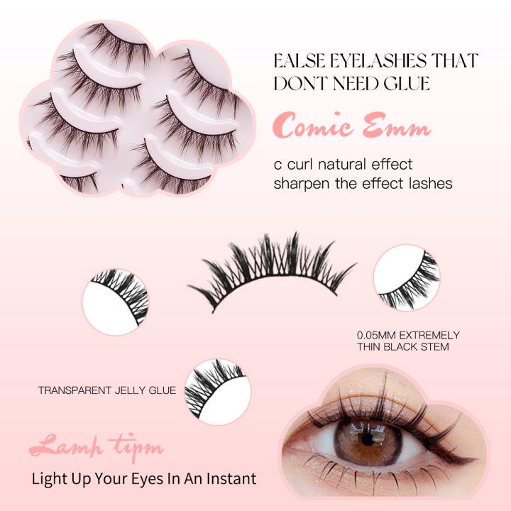 5%20Pairs%20Manga%20Lashes%20Soft%20Natural%20Long%20False%20Eyelashes%20Anime%20Wispy%20Strip%20Lashes%20For%20Korean%20Doll%20Eye%20Makeup%20Look%20-%20Image%203