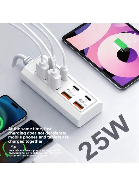 8-port USB adapter, equipped with 4 USB 3.0 ports and 4 PD fast charging ports - 25W power output
