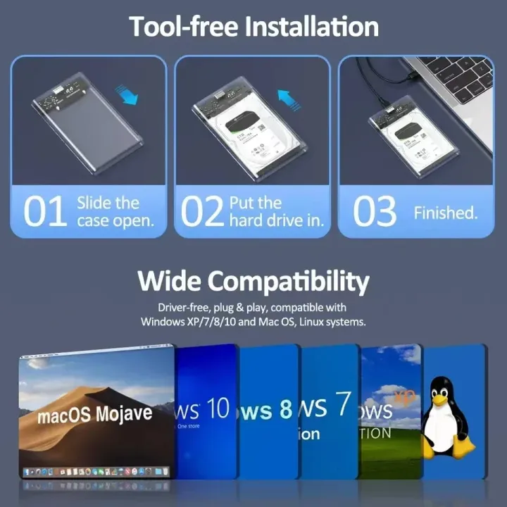 USB%203.0/Type%20C%20External%20Hard%20Drive%20Enclosure%202.5%20Inch%20SATA%20to%20USB3.0%20UASP%20Clear%20Portable%20Hard%20Drive%20Case%20HDD%20Tool-Free%20-%20Image%206