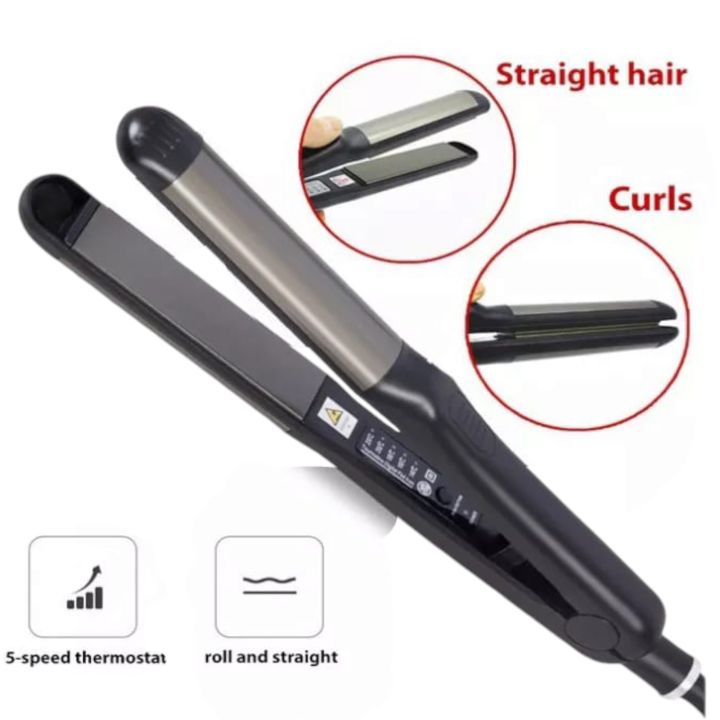2in1  Hair straightener & professional hair straightener, hair straightener and Curler silk Rebounding  Keratin Sleek and curler