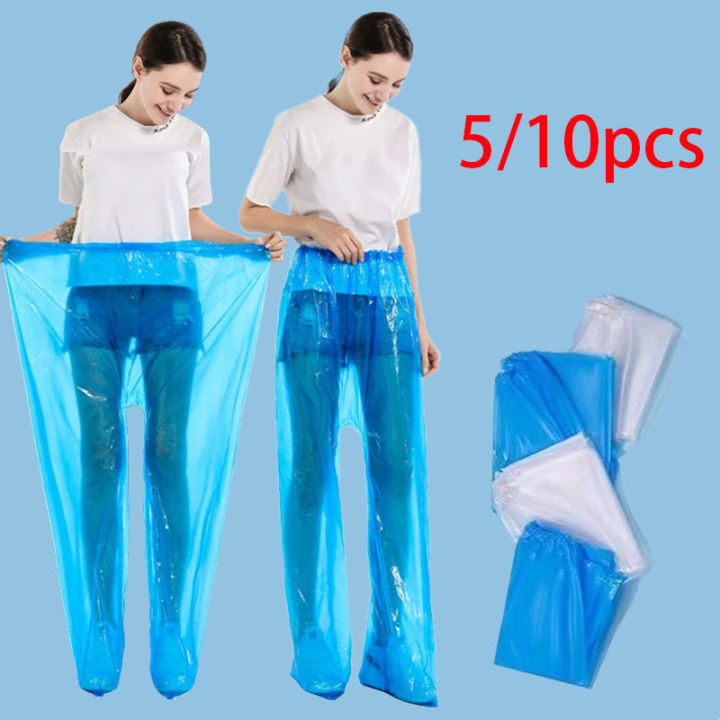5/10Pcs Disposable Raincoat Pants Portable Splash Proof Split Raincoat Outdoor Travel Drifting Cycling Feet-wrapped Rain Pants