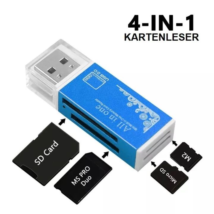 4 In 1 Card Reader USB 2.0 SD Adapter For Micro-SD TF M2 MMC MS PRO DUO