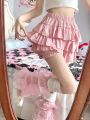 Y2K Sweet Ruffles Mini Skirt Women Kawaii Lolita Bow A Line Skirts Harajuku Japanese High Waist Pink White Ball Gown Skirt. 