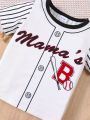 JOPGEEY Summer Baby Boy Casual Letter Baseball Printed Top and Striped Shorts Sports Suit.