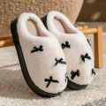 Fashion Women's Bow Slippers Winter Indoor Home Warm Non-Slip EVA Thick Bottom Couples Shoes Plush Soft Sole House Slides. 