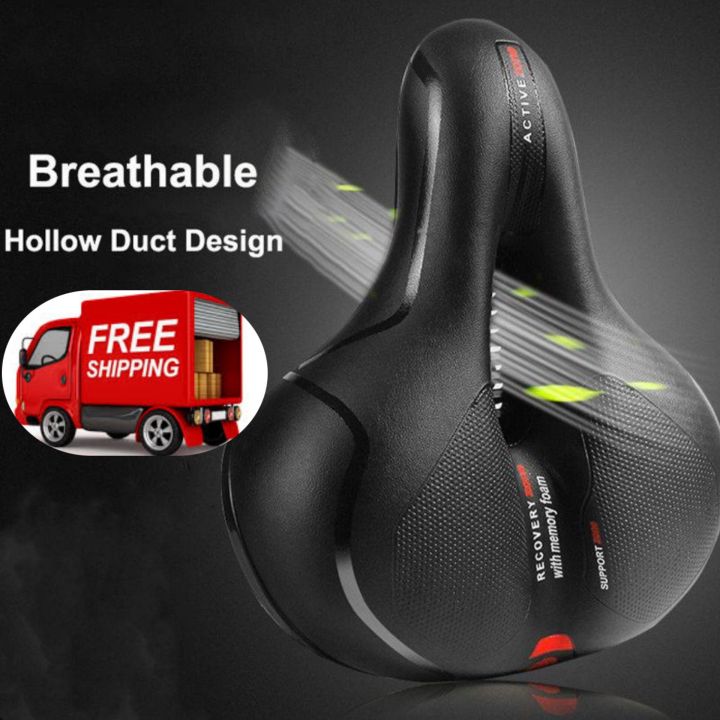 active zone Bike saddle Seat, Replacement Wide Saddle Bicycle with Waterproof Memory Foam Padded Leather, Reflective Strip Seat Cushion and Dual Shock Absorbing Rubber Balls, Universal Fit Bike Saddle for Exercise & Outdoor Bicycles