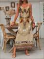 Women's Fashion Western Ethnic Print Casual Suspender Dress. 