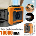 Portable Waist Fan 10000mAh with Power Bank LED Lighting Hanging Neck Fan 5 Speed Strong Airflow Cooling Fan for Outdoor Working.