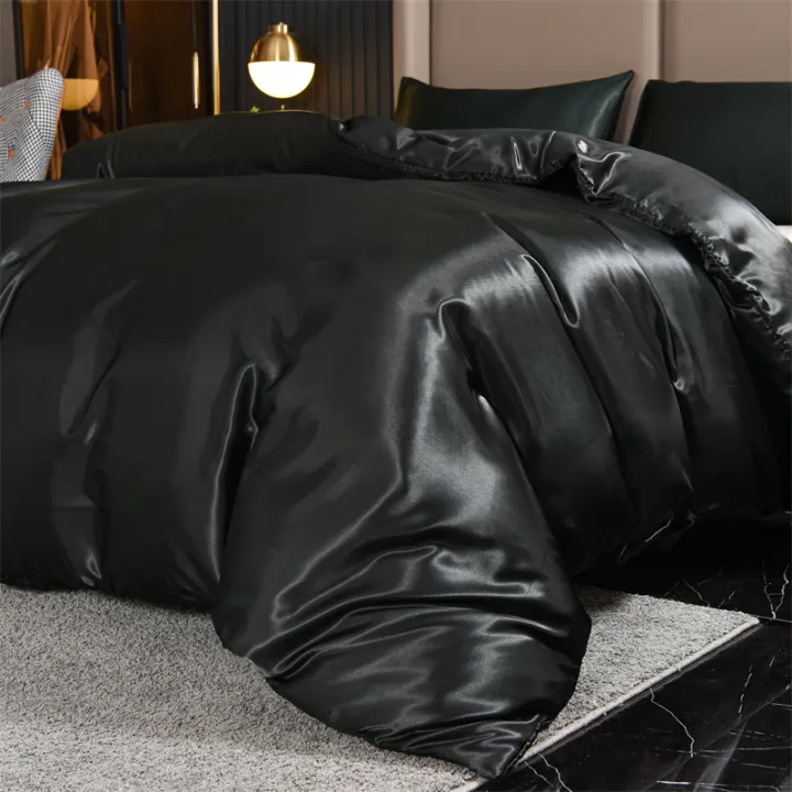 3pcs%20Satin%20Duvet%20Cover%20Set%20Bedding%20Sets%20Queen%20Black%20%20Series%20Luxury%20Rich%20Silk%20Silky%20Soft%20Solid%20%20%20%20Honeymoon%20Wrinkle%20Free%20-%20Image%203