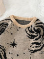 New Trendy Street Style Ripped Abstract Starry Sky Pattern Pullover Sweater Casual Round Neck Knitted Men's Pullover.