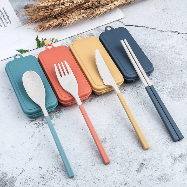4Pcs%20Portable%20Tableware%20Set%20Wheat%20Straw%20Dinnerware%20Detachable%20Cutlery%20Travel%20Tableware%20Picnic%20Dinnerware%20Set%20Camping%20Cutlery%20Set%20-%20Image%203
