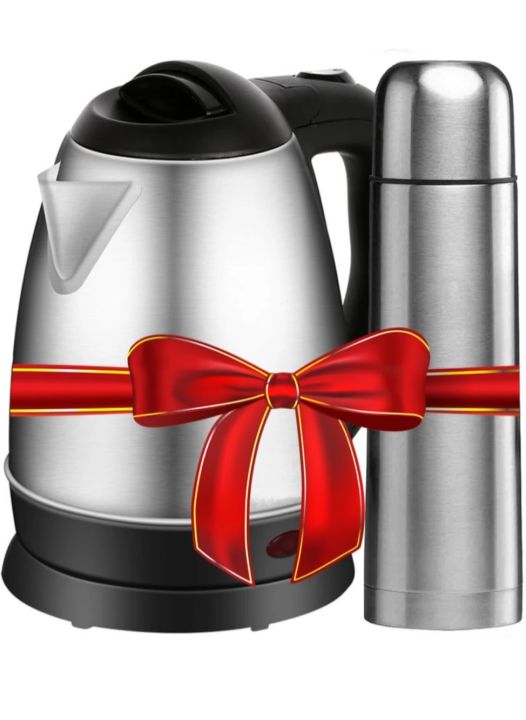 Combo Set Go Electro Stainless Steel Electric Kettle, 1 Litres, Silver And Flip Lid Thermosteel Hot Or Cold Stainless Steel Water Bottle With Jacket, 1 Litre, Silver,1500 Watts