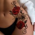 2pcs Red Temporary Rose Flower Arm & Leg Tattoo Stickers, Stripper Chest & Thigh Design, Waterproof, Perfect for Women. 