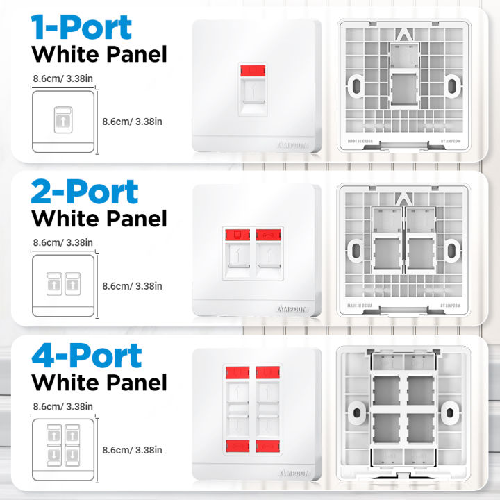 AMPCOM%20RJ11%20RJ45%20Faceplate%20Wall%20Socket%20Wallplate%20Face%20plate%201-Port%202-Port%204-Port%20Networking%20Telephone%20Socket%20Outlet%20Mount%20Panel%20-%20Image%202