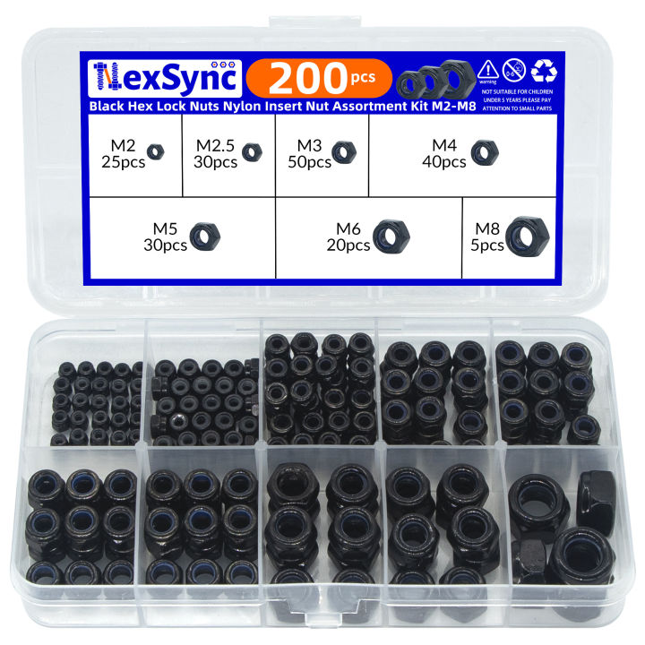 200pcs%20DIN985%20Hex%20Nylon%20Insert%20Self%20Lock%20Nut%20Nylock%20Locknut%20Assortment%20Kit%20Set%20M2%20M2.5%20M3%20M4%20M5%20M6%20M8%20304%20A2-70%20Stainless%20Steel%20-%20Image%207