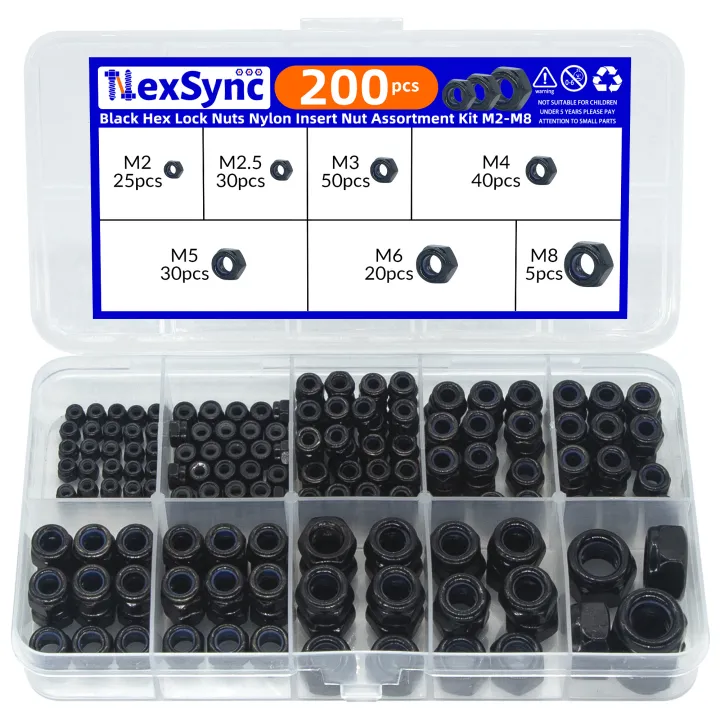 200pcs%20DIN985%20Hex%20Nylon%20Insert%20Self%20Lock%20Nut%20Nylock%20Locknut%20Assortment%20Kit%20Set%20M2%20M2.5%20M3%20M4%20M5%20M6%20M8%20304%20A2-70%20Stainless%20Steel%20-%20Image%207
