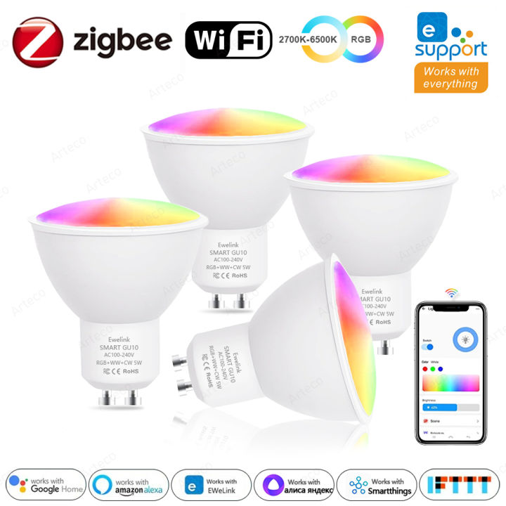 Ewelink GU10 Zigbee LED Bulbs WiFi Smart LED Lamp RGB CW WW Ewelink App Control Led Light Bulb Works With Alexa  Yandex lightify