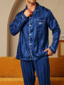 Two piece sets men's pajamas autumn and winter silk satin long sleeved pants casual minimalist letter embroidered sleepwear set.