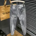Y2k  Men Fashion Stylish Brand Denim Pants High Quality Designer Slim Fit All-match Trousers Casual Stretch Pencil Cropped Jeans. 