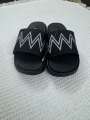 Lightweight Anti-Slip Fly Knit Slides for Men – Soft Black/White Print Slippers for All-Day Comfort. 