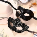 2pcs Elegant Black Lace Masquerade Mask Set for Couples - Perfect for Venetian Party, Mardi Gras, and Halloween Celebrations. 