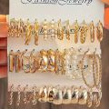 Fashion Geometric Hoop Earring Twisted Pattern Multi-Element Inlaid Imitation Pearl C-shaped Earring Women's Daily Party Jewelry.