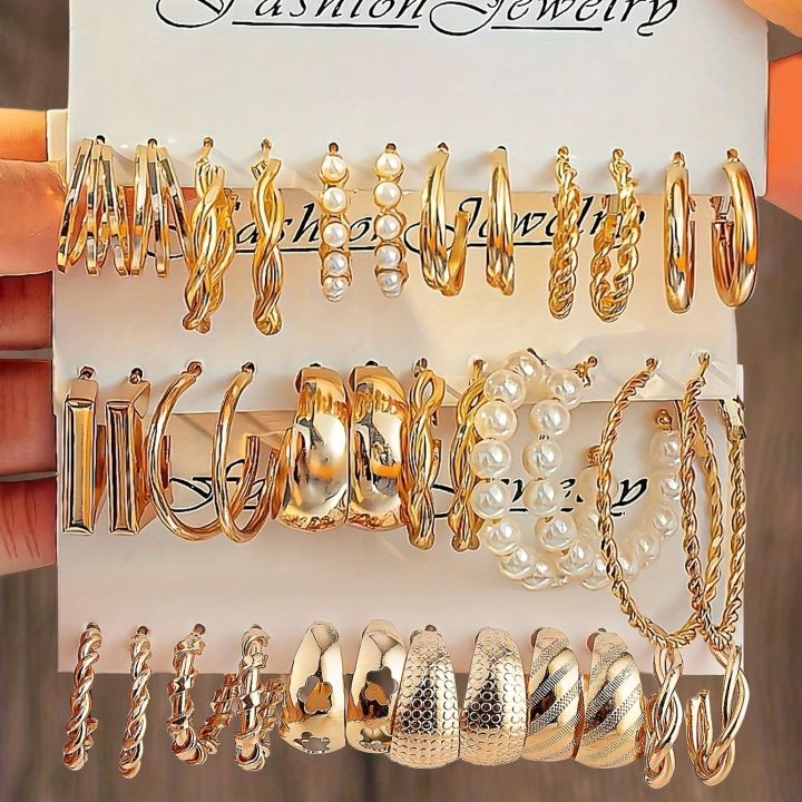 Fashion%20Geometric%20Hoop%20Earring%20Twisted%20Pattern%20Multi-Element%20Inlaid%20Imitation%20Pearl%20C-shaped%20Earring%20Women's%20Daily%20Party%20Jewelry%20-%20Image%203