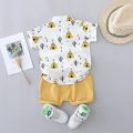 2PCS Children's Summer 100% Cotton Random Full Print Triangle Pattern Short Sleeved Stand up Collar Shirt and Shorts Set. 
