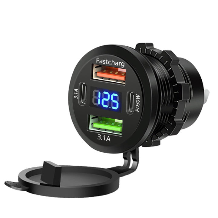 83W%20USB%20PD%20Type%20C%20Car%20Charger%20Socket%20Dual%20USB%20Dual%20Type%20C%20Fast%20Charging%20Outlet%20Adapter%20Socket%20with%20LED%20Voltmeter%20Waterproof%20-%20Image%204