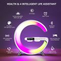 G speaker multifunctional 4 in 1 RGB lights desk lamp wireless charging and clock alarm rechargeable gaming setup decoration speaker full running item Abs plastic hi -fi quality performance amplifier desktop speaker. 