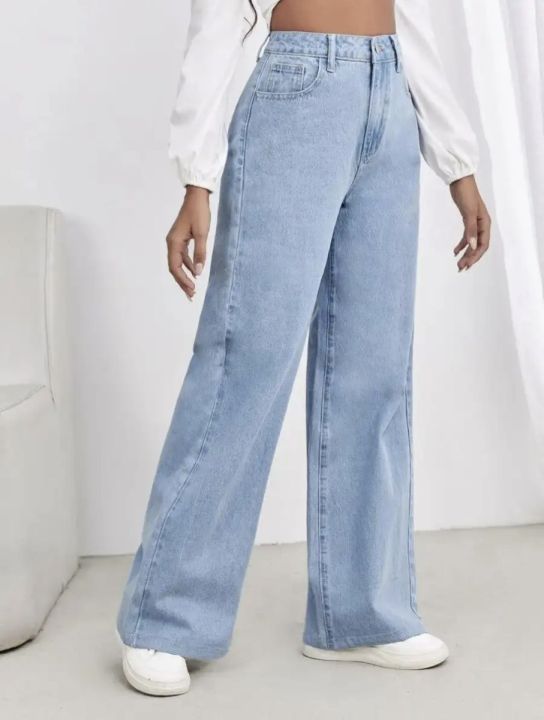 Women's%20Cloudy%20Blue%20High%20Waist%20Wide%20Leg%20Baggy%20Jeans,%20Light%20Wash%20Denim,%20Casual%20Loose%20Fit%20-%20Image%202