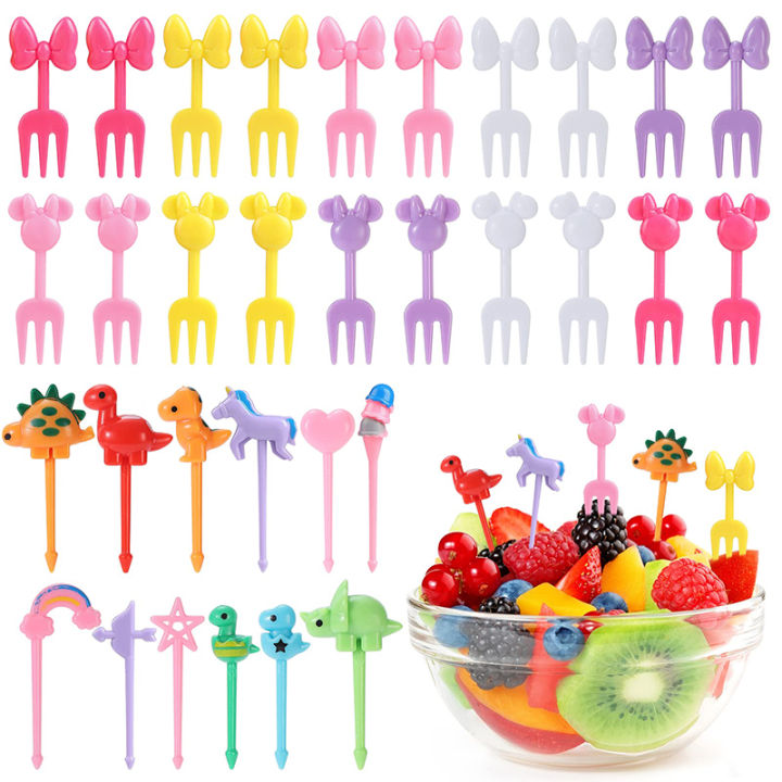 32Pcs Food Picks for Kids Children Cute Cartoon Snack Fruit Forks Reusable Mini Cake Dessert Toothpick Lunch Box Accessories