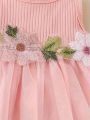 Little Princess Summer Flower net gauze dress, bow hairset, small cardigan coat three-piece set. 