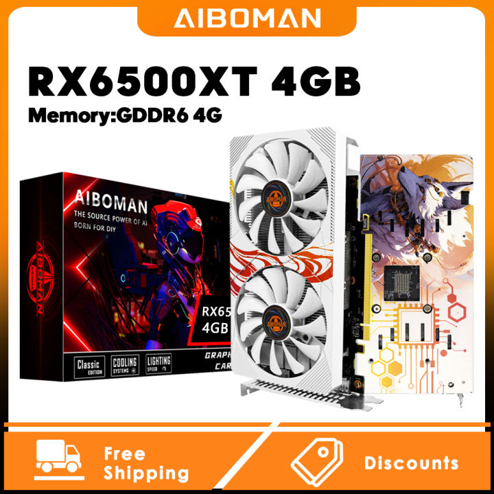 AIBOMAN RX6500XT 4G Fox Backboard Pattern GDDR6 64Bit Outputinterface HDMI*1+DP*1 gaming on computer graphics card