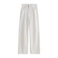 Fashion Artistic Lightweight Women Trendy Wide-legged Pants Simple Style Solid High-Waist Design Suitable Casual White Trousers. 