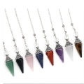 Natural Stone Crystal Reiki Pendulum Rose Quartz Amethysts Hexagonal Cone Shape Charm for Jewelry Making Necklace Accessories. 