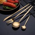 24pcs Gold Tableware Set Stainless Steel Dinnerware Set Mirror Fork Knife Coffee Spoon Cutlery Flatware Set Western Kitchen.
