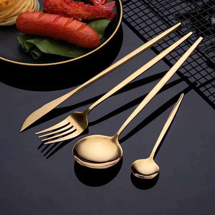 24pcs%20Gold%20Tableware%20Set%20Stainless%20Steel%20Dinnerware%20Set%20Mirror%20Fork%20Knife%20Coffee%20Spoon%20Cutlery%20Flatware%20Set%20Western%20Kitchen%20-%20Image%204