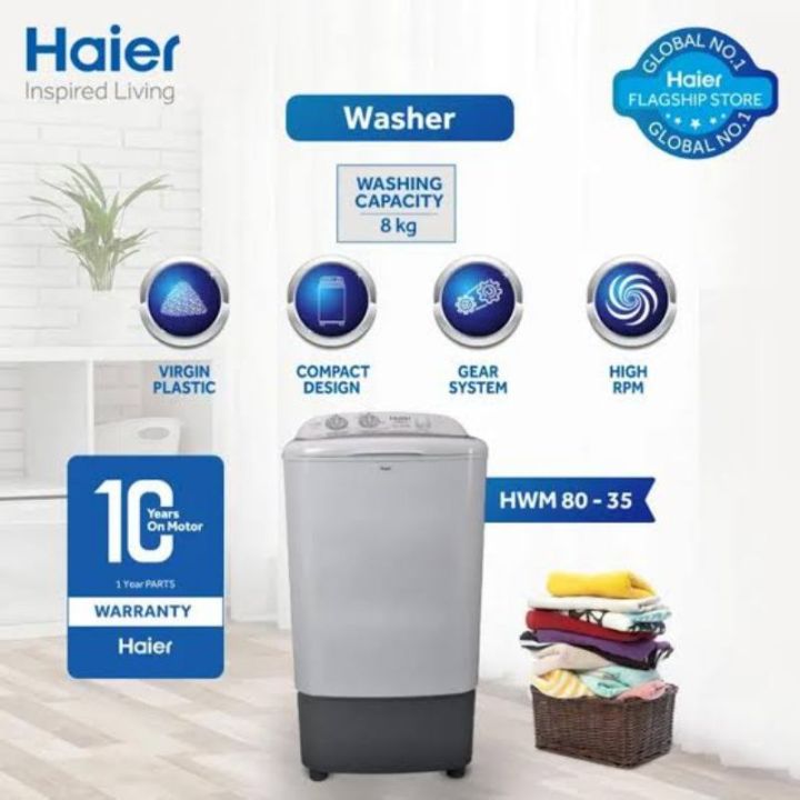 Haier Washing Machine HWM 80-35 (8KG) Single Tub - 100% Copper
